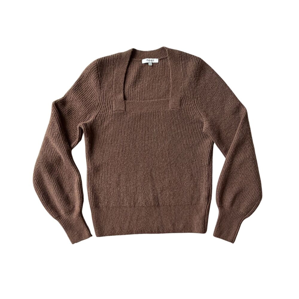 Madewell Forage Brown Melwood Square Neck Coziest Yarn Pullover Knit Sweater XS